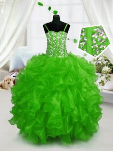 Floor Length Ball Gowns Sleeveless Green Pageant Gowns Lace Up