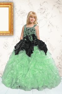 Excellent Apple Green Lace Up Straps Appliques and Pick Ups Winning Pageant Gowns Organza Sleeveless