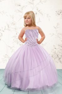 Lilac Child Pageant Dress Party and Wedding Party and For with Beading Strapless Sleeveless Lace Up