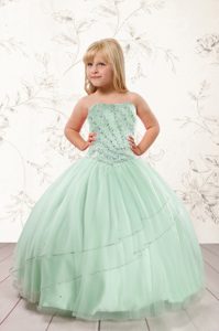 Apple Green Evening Gowns Party and Wedding Party and For with Beading Strapless Sleeveless Lace Up