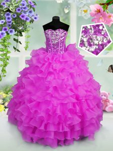 Fancy Ruffled Layers and Sequins Pageant Dress for Teens Lilac Lace Up Sleeveless Floor Length