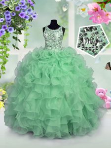 Scoop Sleeveless Organza Little Girls Pageant Gowns Ruffles and Sequins Zipper