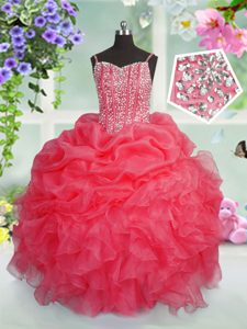 Floor Length Lace Up Pageant Dress for Girls Blue and In for Party and Wedding Party with Beading and Pick Ups
