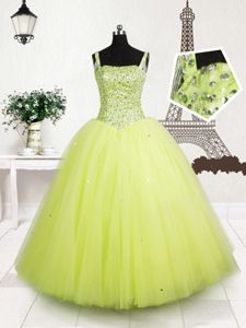 Turquoise Lace Up Straps Beading and Ruffles Little Girls Pageant Gowns Organza Sleeveless