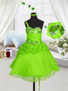 Knee Length Little Girl Pageant Gowns One Shoulder Sleeveless Lace Up
