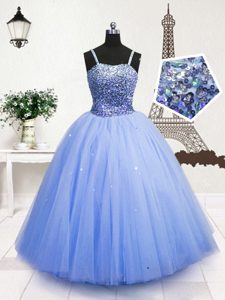 Unique Tulle Sleeveless Floor Length Pageant Dress Wholesale and Beading and Sequins