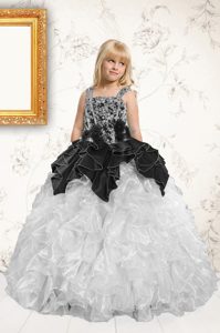Exquisite Silver Ball Gowns Organza Straps Sleeveless Beading and Pick Ups Floor Length Lace Up Pageant Dress Womens