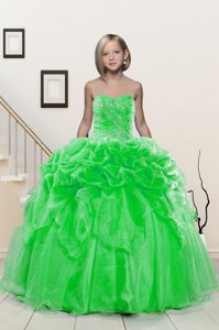 Ball Gowns Beading and Pick Ups Child Pageant Dress Lace Up Organza Sleeveless Floor Length