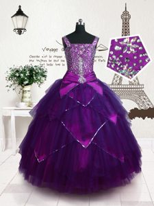 Halter Top Sleeveless Fabric With Rolling Flowers Girls Pageant Dresses Beading and Ruffles Lace Up