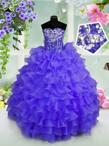Blue Sweetheart Neckline Ruffled Layers and Sequins Pageant Dresses Sleeveless Lace Up
