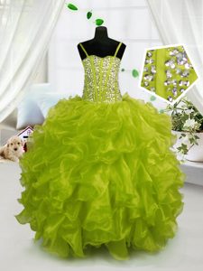 Sleeveless Beading and Ruffles Lace Up Little Girl Pageant Dress