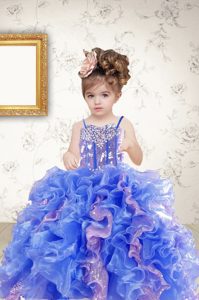Multi-color Lace Up Pageant Dress Beading and Ruffles and Sequins Sleeveless Floor Length