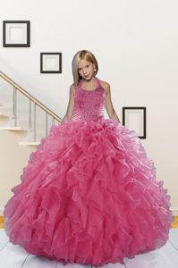 Halter Top Sleeveless Organza High School Pageant Dress Beading and Ruffles Lace Up