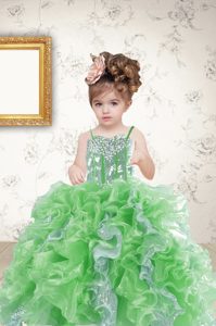Unique Multi-color Ball Gowns Spaghetti Straps Sleeveless Organza Floor Length Lace Up Beading and Ruffles and Sequins Pageant Dress Wholesale