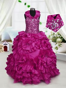 Hot Sale Blue Lace Up Halter Top Beading and Ruffles Little Girls Pageant Dress Wholesale Organza Sleeveless