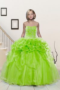 Pick Ups Sweetheart Sleeveless Lace Up Evening Gowns Yellow Green Organza