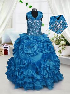 Halter Top Sleeveless Beading and Ruffles Zipper Little Girls Pageant Gowns