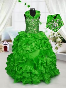 Latest Ball Gowns Pageant Dress Halter Top Taffeta Sleeveless Floor Length Zipper