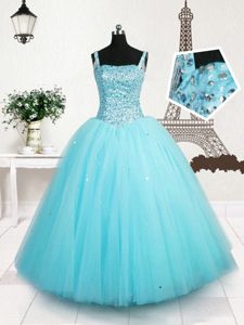 Beauteous Tulle Sleeveless Floor Length Glitz Pageant Dress and Beading and Sequins