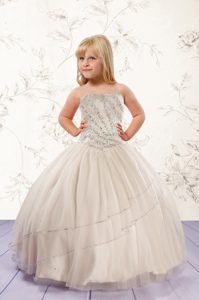 On Sale Champagne Sleeveless Beading Floor Length Little Girls Pageant Dress