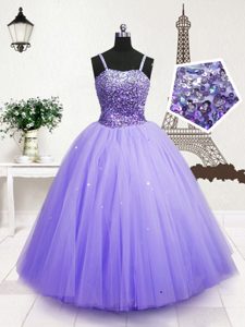 Beauteous Blue Pageant Dress Party and Wedding Party and For with Beading and Sequins Spaghetti Straps Sleeveless Zipper