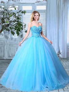 Noble Baby Blue Sweetheart Lace Up Appliques Quinceanera Dress Sleeveless