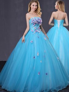 Scoop Floor Length Ball Gowns Half Sleeves Pink and Turquoise Quinceanera Dress Lace Up