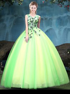 Artistic Multi-color Tulle Lace Up 15th Birthday Dress Sleeveless Floor Length Appliques