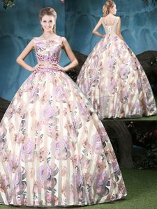 Tulle Straps Sleeveless Lace Up Appliques and Pattern Sweet 16 Dress in Multi-color
