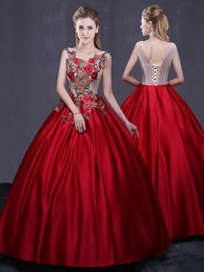 Baby Blue Sleeveless Floor Length Appliques Lace Up Quinceanera Dresses