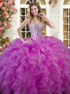 Sweetheart Sleeveless Organza Quinceanera Dresses Beading and Ruffles Lace Up