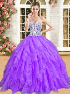 Suitable Purple Lace Up Sweetheart Beading and Ruffled Layers Quinceanera Dress Organza Sleeveless