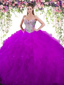 Tulle Sleeveless Floor Length Quinceanera Gown and Beading