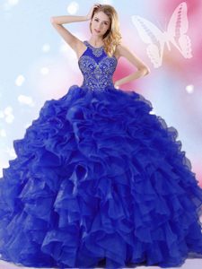Halter Top Sleeveless Organza Sweet 16 Quinceanera Dress Beading and Ruffles Lace Up