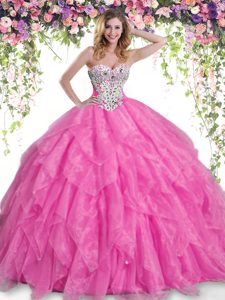 Nice Sweetheart Sleeveless Organza Quinceanera Gowns Beading and Ruffles Lace Up