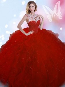 High-neck Sleeveless Tulle Sweet 16 Dress Beading Zipper