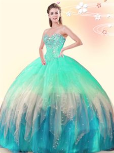 Multi-color Sleeveless Tulle Lace Up Sweet 16 Dresses for Military Ball and Sweet 16 and Quinceanera