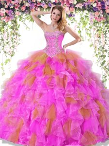 Adorable Sweetheart Sleeveless Lace Up Vestidos de Quinceanera Multi-color Organza