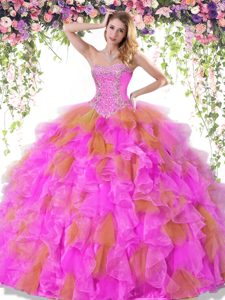 Modern Eggplant Purple Ball Gowns Sweetheart Sleeveless Organza Floor Length Lace Up Beading and Pick Ups Sweet 16 Dresses