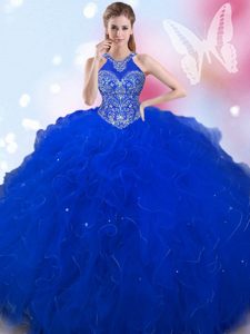 Sleeveless Satin and Organza Floor Length Lace Up Vestidos de Quinceanera in Red And Black for with Beading and Ruffled Layers