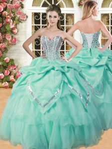 Glamorous Apple Green Sweetheart Neckline Beading and Pick Ups Quinceanera Dresses Sleeveless Lace Up