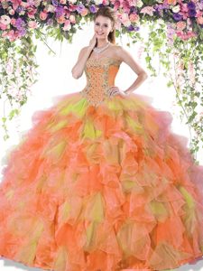 Glittering Multi-color Sleeveless Beading and Ruffles Floor Length Sweet 16 Dress