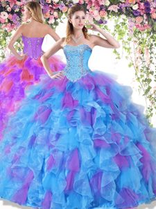 Ideal Eggplant Purple Lace Up 15 Quinceanera Dress Beading and Lace and Bowknot Sleeveless Floor Length