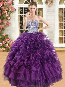 Sweet Sleeveless Beading and Ruffled Layers Lace Up Vestidos de Quinceanera