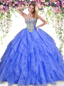 Elegant Sweetheart Sleeveless Lace Up Vestidos de Quinceanera Blue Organza and Taffeta