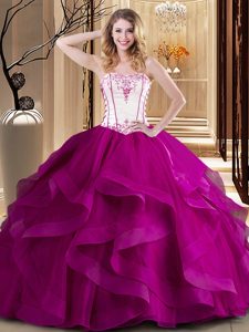 Top Selling Floor Length Ball Gowns Sleeveless Fuchsia Quinceanera Gowns Lace Up