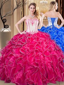 Multi-color Quinceanera Gown Military Ball and Sweet 16 and Quinceanera and For with Embroidery and Ruffled Layers Strapless Sleeveless Lace Up