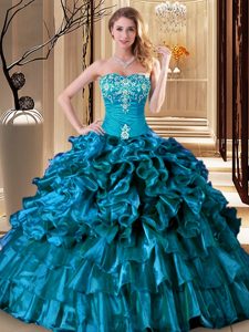 Extravagant Organza Sleeveless Floor Length Quinceanera Dresses and Embroidery and Ruffles
