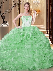 Dynamic Green Ball Gowns Embroidery and Ruffles Quinceanera Dresses Lace Up Organza Sleeveless Floor Length