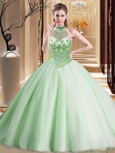 Smart Multi-color Lace Up Halter Top Beading and Ruffles Quinceanera Dresses Tulle Sleeveless